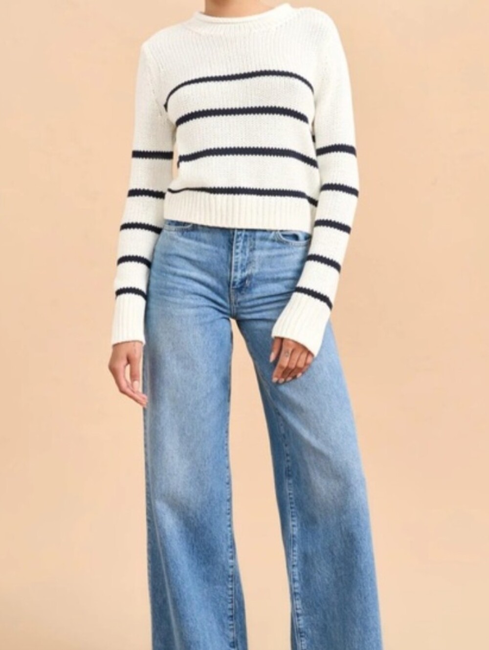 La Ligne Mini Marina Sweater Ivory / Navy Stripe size small - Picture 2 of 7